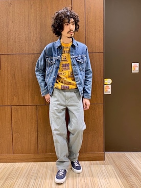 「ストライプパンツ」｜「アイテム（デニムジャケット）」を使った、ikechanさん（メンズ・171cm）の秋コーディネート