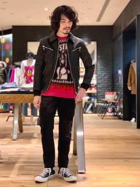 「ロックコーデ」｜「アイテム（ブルゾン）」を使った、ikechanさん（メンズ・171cm）の冬コーディネート