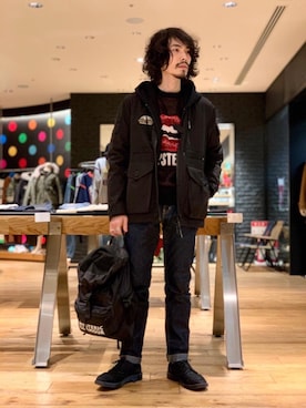 「HYSTERIC GLAMOUR（ヒステリックグラマー）のアイテム（バックパック/リュック）」を使った、ikechanさん（メンズ・171cm）の冬コーディネート