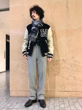 「デニムシャツ」｜「アイテム（スタジャン）」を使った、ikechanさん（メンズ・171cm）の冬コーディネート