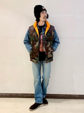 「ニットキャップ」｜「アイテム（デニムジャケット）」を使った、ikechanさん（メンズ・171cm）の冬コーディネート