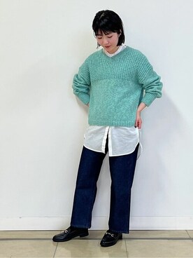「human woman（ヒューマンウーマン）のアイテム（デニムパンツ）」を使った、natsukiさん（レディース・156cm）の冬コーディネート