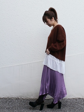 「Vネック」｜MIDORIさん（レディース・155cm）の秋コーディネート