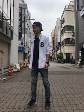「ISAMU KATAYAMA BACKLASH（イサムカタヤマバックラッシュ）のアイテム（パンツ）」を使った、yoshiaki matsufujiさん（メンズ・165cm）の夏コーディネート