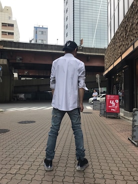「ISAMU KATAYAMA BACKLASH（イサムカタヤマバックラッシュ）のアイテム（パンツ）」を使った、yoshiaki matsufujiさん（メンズ・165cm）の夏コーディネート