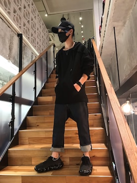 「ROYAL FLASH（ロイヤルフラッシュ）のアイテム（スニーカー）」を使った、yoshiaki matsufujiさん（メンズ・165cm）の夏コーディネート