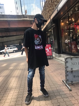 「アイテム（デニムパンツ、レッド系）」を使った、yoshiaki matsufujiさん（メンズ・165cm）の夏コーディネート