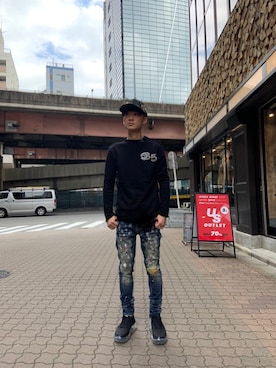 「DSQUARED2（ディースクエアード）のアイテム（帽子）」を使った、yoshiaki matsufujiさん（メンズ・165cm）の秋コーディネート