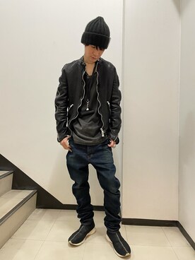 「BACKLASH（バックラッシュ）のアイテム（パンツ）」を使った、yoshiaki matsufujiさん（メンズ・165cm）の冬コーディネート