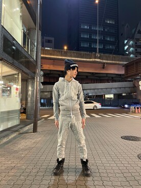 「1piu1uguale3 RELAX（ウノピュウノウグァーレトレリラックス）のアイテム（スウェットパンツ）」を使った、yoshiaki matsufujiさん（メンズ・165cm）の冬コーディネート