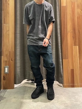 「ISAMU KATAYAMA BACKLASH（イサムカタヤマバックラッシュ）のアイテム（シューズ）」を使った、yoshiaki matsufujiさん（メンズ・165cm）の冬コーディネート