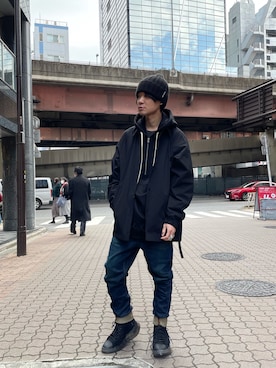 「ISAMU KATAYAMA BACKLASH（イサムカタヤマバックラッシュ）のアイテム（トップス）」を使った、yoshiaki matsufujiさん（メンズ・165cm）の冬コーディネート