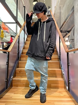 「ISAMU KATAYAMA BACKLASH（イサムカタヤマバックラッシュ）のアイテム（帽子）」を使った、yoshiaki matsufujiさん（メンズ・165cm）の春コーディネート