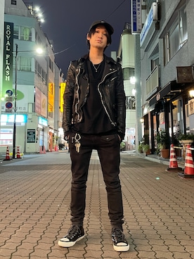 「ISAMU KATAYAMA BACKLASH（イサムカタヤマバックラッシュ）のアイテム（シューズ）」を使った、yoshiaki matsufujiさん（メンズ・165cm）の春コーディネート