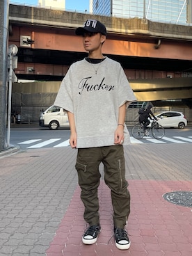 「ISAMU KATAYAMA BACKLASH（イサムカタヤマバックラッシュ）のアイテム（シューズ）」を使った、yoshiaki matsufujiさん（メンズ・165cm）の春コーディネート
