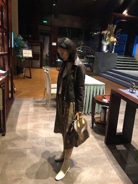 「OLIVE des OLIVE（オリーブデオリーブ）のアイテム（ライダースジャケット）」を使った、sophiaさん（レディース・162cm）の秋コーディネート