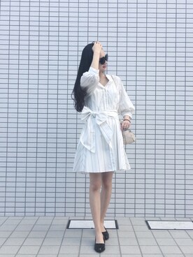 「SNIDEL（スナイデル）のウエストリボンシャツワンピース（シャツワンピース、その他）」を使った、miaomiaoさん（レディース・164cm）の夏コーディネート