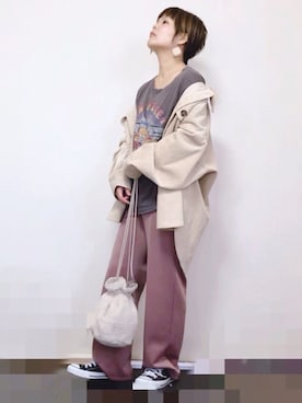 「くすみピンク」｜「アイテム（スラックス）」を使った、きな☆ki_naさん（レディース・153cm）の春コーディネート