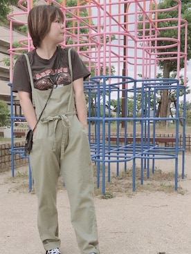 「ロックT」｜「アイテム（オールインワン・サロペット）」を使った、きな☆ki_naさん（レディース・153cm）の春コーディネート