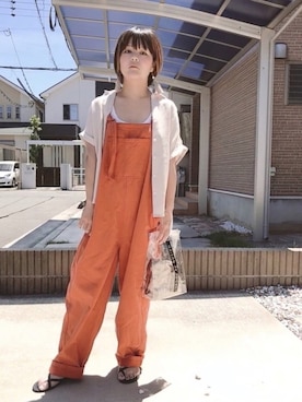 「大人カジュアル」｜「アイテム（サロペット/オーバーオール、オレンジ系）」を使った、きな☆ki_naさん（レディース・153cm）の夏コーディネート