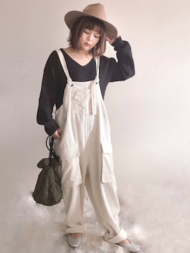 「antiqua（アンティカ）のアイテム（オールインワン・サロペット）」を使った、きな☆ki_naさん（レディース・153cm）の冬コーディネート