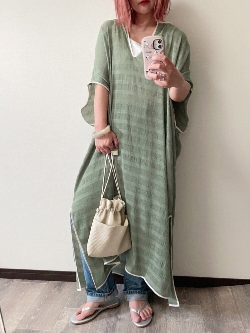 「デート、夏コーデ、ワンピース」｜「CFT.のアイテム（ワンピース、グリーン系）」を使った、きな☆ki_naさん（レディース・153cm）の春コーディネートの1枚目の写真