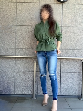 「カーキシャツ」｜「アイテム（ジャケット/アウター）」を使った、まいち⭐︎さん（レディース・161cm）の春コーディネート