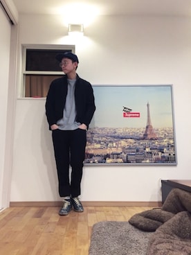 「ロールアップ」｜「アイテム（スタジャン）」を使った、MOSさん（メンズ・178cm）の冬コーディネート