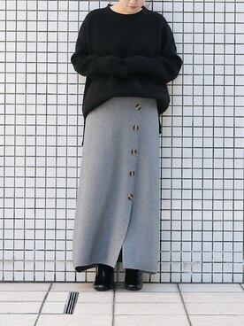 「クルーネックニット」｜mietteさん（レディース・150cm）の冬コーディネート