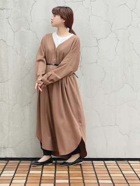 「ノーカラーシャツ」｜「アイテム（バレエシューズ）」を使った、mietteさん（レディース・150cm）の冬コーディネート