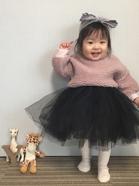 「リボンヘアバンド」｜ゆづたんさん（キッズ・70cm）の冬コーディネート