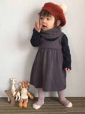 「テラコッタ」｜「アイテム（ハンチング/ベレー帽）」を使った、ゆづたんさん（キッズ・70cm）の冬コーディネート