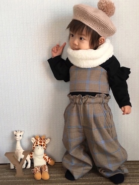 「ハンサムコーデ」｜「アイテム（ハンチング/ベレー帽）」を使った、ゆづたんさん（キッズ・70cm）の冬コーディネート