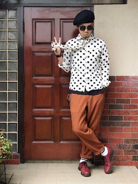 「JUNRED（ジュンレッド）の【ゆったり暖かい】ウォームクロスワイドテーパードパンツ（その他パンツ）」を使った、サマルさん（メンズ・175cm）の秋コーディネート