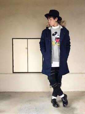 「ツバ広ハット」｜「アイテム（モッズコート）」を使った、サマルさん（メンズ・175cm）の冬コーディネート