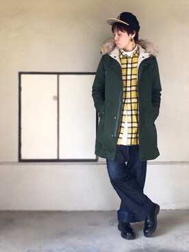 「ロングシャツ」｜「アイテム（モッズコート）」を使った、サマルさん（メンズ・175cm）の冬コーディネート