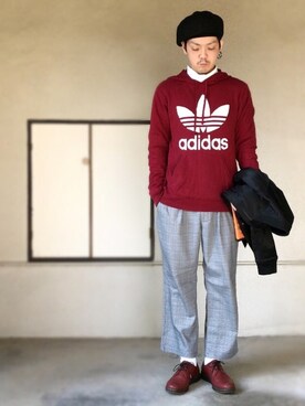 「グレンチェック」｜「アイテム（ハンチング/ベレー帽）」を使った、サマルさん（メンズ・175cm）の冬コーディネート