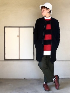 「ボーダーソックス」｜「アイテム（スラックス）」を使った、サマルさん（メンズ・175cm）の冬コーディネート