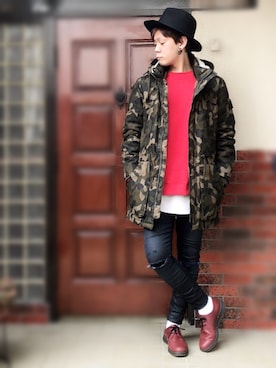 「ツバ広ハット」｜「アイテム（モッズコート）」を使った、サマルさん（メンズ・175cm）の冬コーディネート