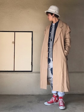 「unrelaxing（アンリラクシング）のアイテム（トレンチコート）」を使った、サマルさん（メンズ・175cm）の春コーディネート