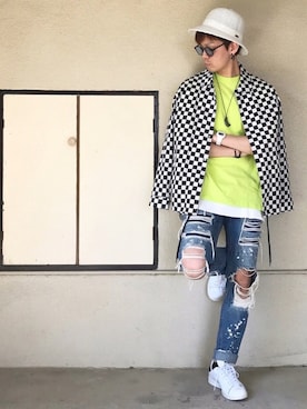 「ネオンイエロー」｜「アイテム（アクセサリー）」を使った、サマルさん（メンズ・175cm）の春コーディネート