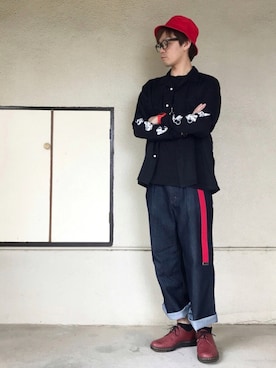 「袖プリント」｜「アイテム（ブーツ）」を使った、サマルさん（メンズ・175cm）の夏コーディネート