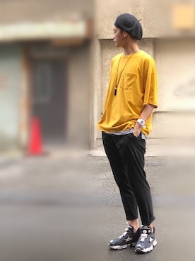 「アンクルパンツ」｜「アイテム（ハンチング/ベレー帽）」を使った、サマルさん（メンズ・175cm）の夏コーディネート