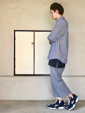 「アンクルパンツ」｜「アイテム（ハンチング/ベレー帽）」を使った、サマルさん（メンズ・175cm）の秋コーディネート