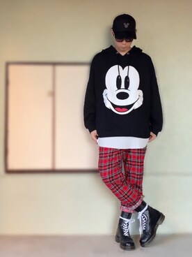 「赤チェック」｜「アイテム（キャップ）」を使った、サマルさん（メンズ・175cm）の秋コーディネート