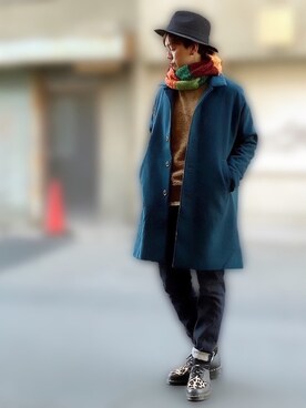 「zozoデニム」｜「アイテム（ステンカラーコート）」を使った、サマルさん（メンズ・175cm）の冬コーディネート