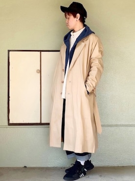 「unrelaxing（アンリラクシング）のアイテム（トレンチコート）」を使った、サマルさん（メンズ・175cm）の冬コーディネート