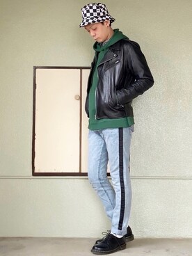 「ロールアップ」｜「アイテム（ライダースジャケット）」を使った、サマルさん（メンズ・175cm）の春コーディネート