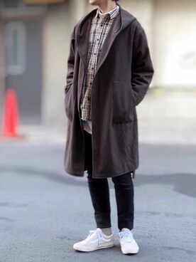 「フードコート」｜「アイテム（チェスターコート）」を使った、サマルさん（メンズ・175cm）の冬コーディネート