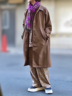 「ノーカラージャケット」｜「アイテム（ステンカラーコート）」を使った、サマルさん（メンズ・175cm）の冬コーディネート